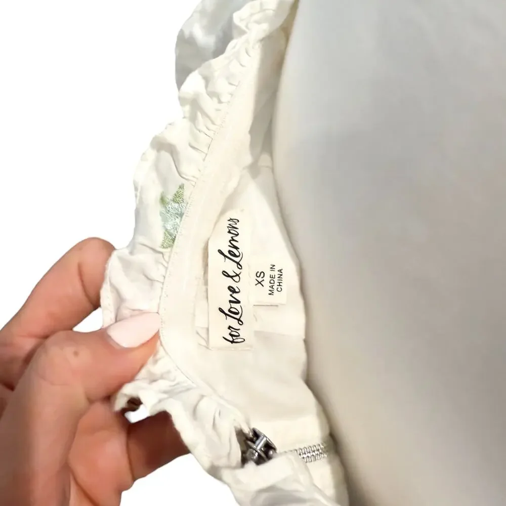 FOR LOVE & LEMONS Rainey Crop Top IVORY XS Eyelet Puff Sleeve Lace-Up - Picture 8 of 9